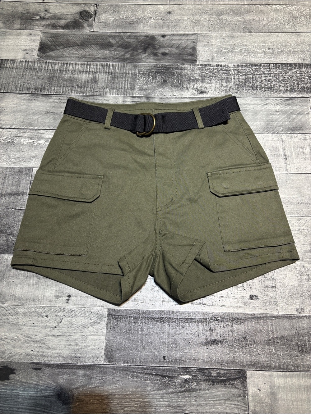 Olive Cargo Shorts with D-Ring Belt
